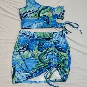 SHEIN Blue and Green Patterned Two-Piece Set